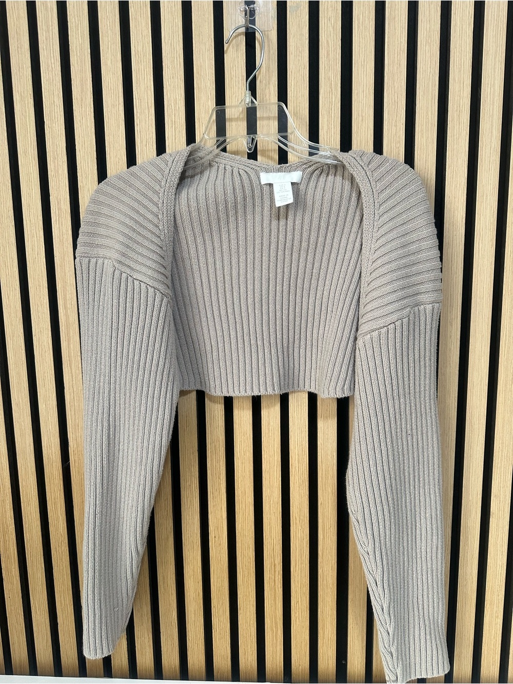 H&M Cropped Ribbed Bolero Shrug - Taupe